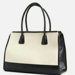 Tanger black beige TOTE BAG Dual Style Large Double Strap zip snap lined 15” bag